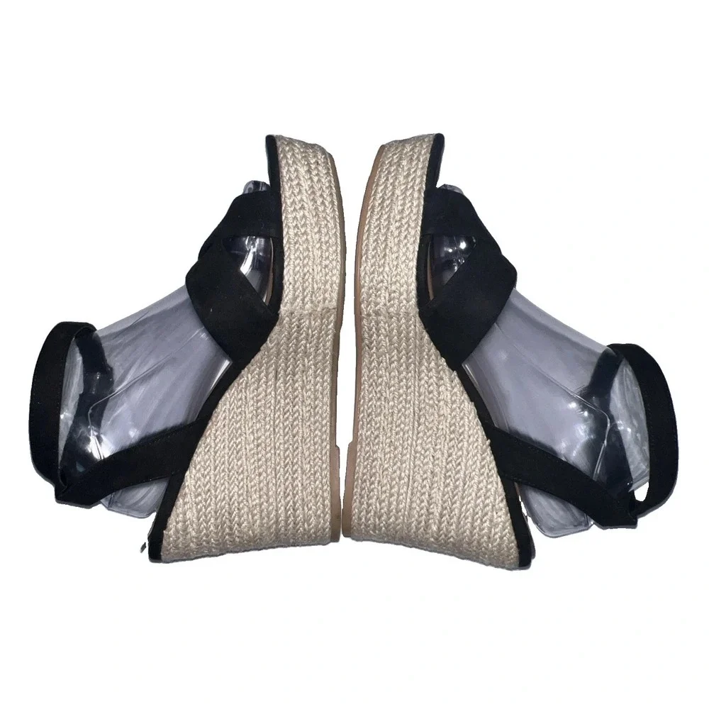 Torrid Black Suede Criss Cross Espadrilles Wedges Sandals Size 9WW Ankle Strap
